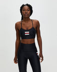 SUSTAINABLE SPORTS BRA INFRASPINATUS - BLACK WHITE SCARLET STRIPES